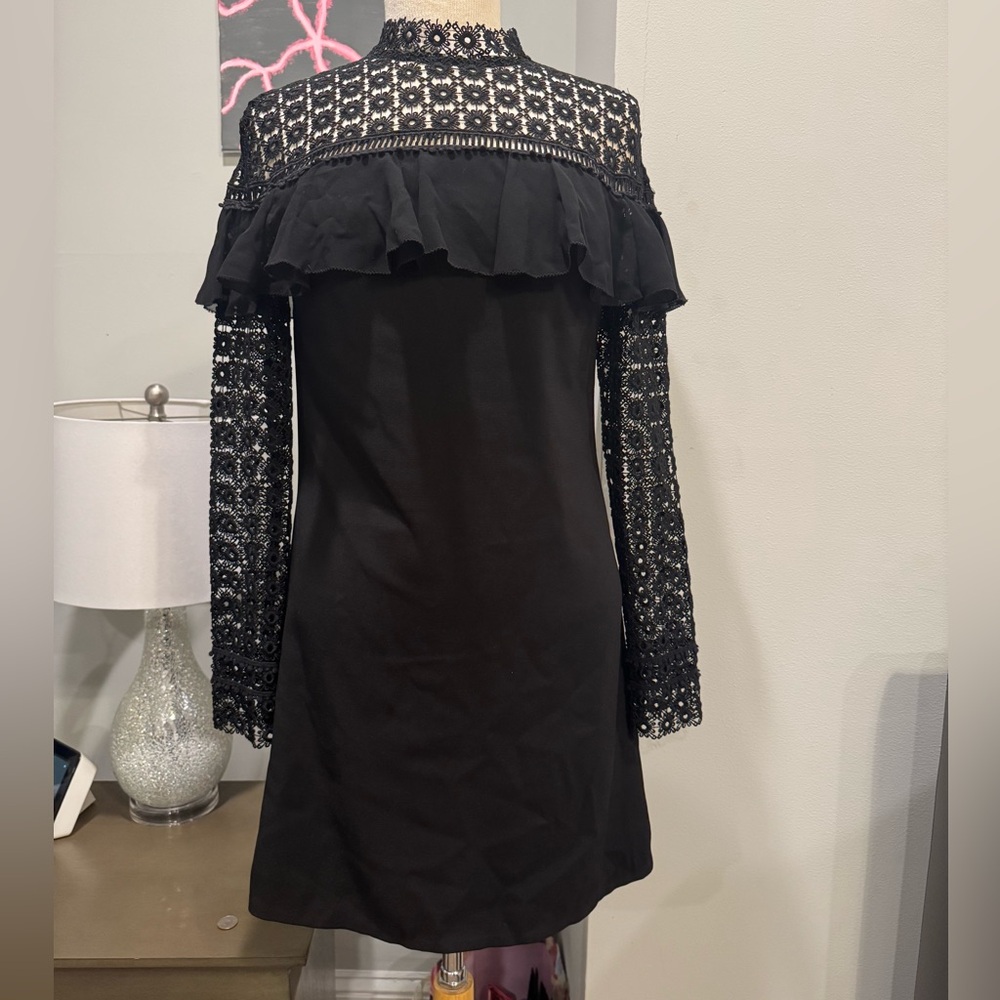 Cynthia Rowley Women's Long Sleeve Lace Ruffle Trim Shift Dress